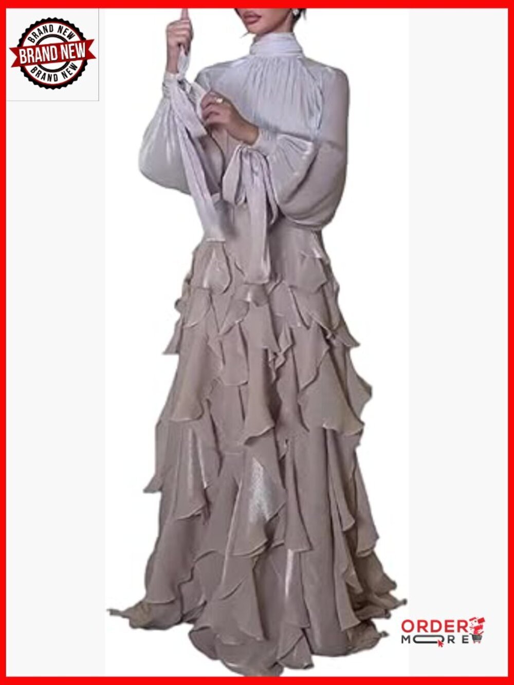 High Neck Smocked Tie Up Fringe Tassel Flowy Long Sleeve Boho Wedding Guest